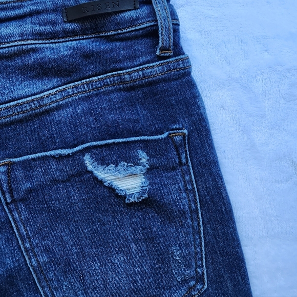RISEN SKINNY Button Fly Distressed Denim Jeans - Picture 8 of 8